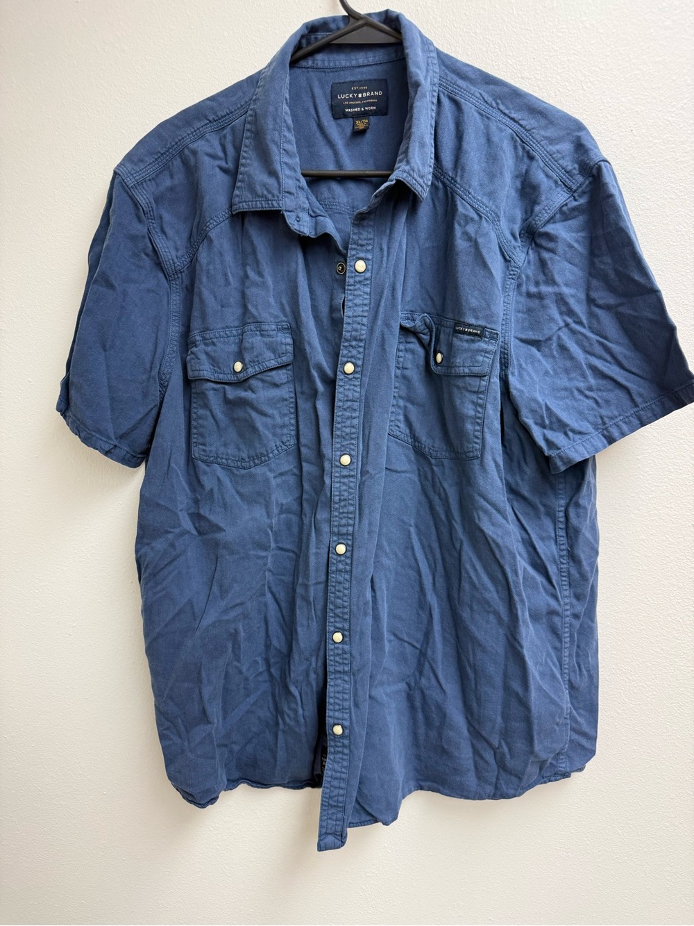 Lucky Brand Short Sleeve Button-Down Shirt in Blue
